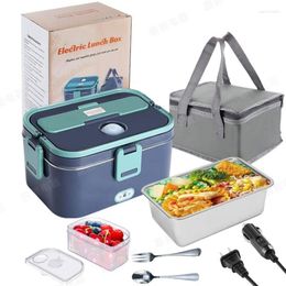 Dinnerware Sets 110V 24V 12V Electric Heating Lunch Box Car Home Portable Stainless Steel Liner Insulation Container Cutlery Set Bento 2022