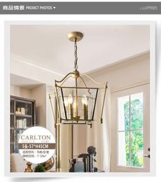 Pendant Lamps American Country Chandelier Restaurant Lamp Wrought Iron Retro Gold Matte Black Square Simple Creative Entrance Hall