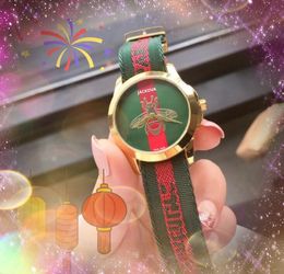 luxury women bee skeleton dial small watch Fashion Women US Popular Dress Watches Red Green Nylon Strap Lady Quartz Wristwatch ladies Favourite Christmas gifts