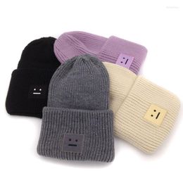 Berets Embroidery Square Smile Winter Knitted Hats For Women Unisex Skulliles Beanies Men Baggy Warm Gorro Thicken Cap