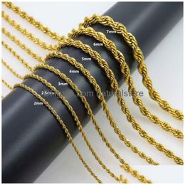 Chains 18K Gold Plated Rope Chain Stainless Steel Necklace For Women Men Golden Fashion Design Twisted Hip Hop Jewelry Gift 2 3 4 5 Dhsut