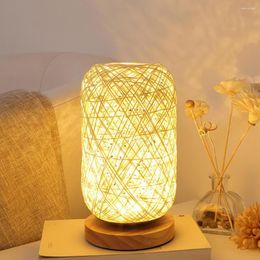 Table Lamps Wooden Rattan Twine Lamp Dimmable Led Night Light Desk Lights Home Art Decoration For Bedroom Bedside Moonlight