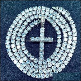 Pendant Necklaces Iced Out Zircon Cross With 4Mm Tennis Chain Necklace Set Mens Hip Hop Jewellery Gold Sier Cz 891 Q2 Drop Delivery Pen Dh4Ur