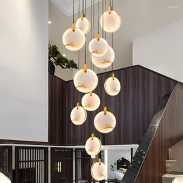 Chandeliers Modern Marble Crystal LED For Staircase Living Room Luxury Round Cristal Hanging Lamps Villa Long Lighting Fixtures