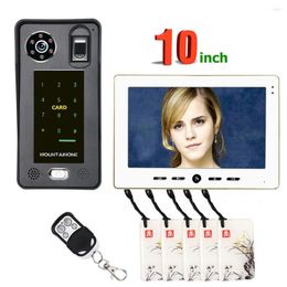 Video Door Phones 10 Inch Fingerprint IC Card Telephone Intercom Doorbell Night Vision Security Camera Surveillance