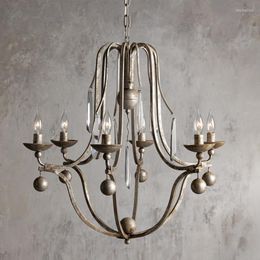 Pendant Lamps American Wrought Iron Chandelier Retro Old Craftsmanship Simple Duplex Living Room Stair Lamp