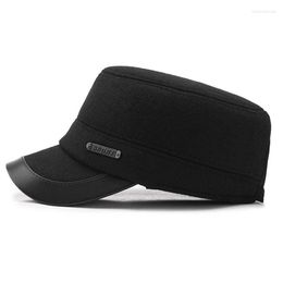 Berets Gentleman Winter Cap Men's Father And Grandpa Hat Ear Protection Sport Golf Military Flat Warm Peaked Caps With Earflaps