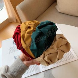 Fashion Solid Color Women Hairband Wide Side Pleated Headband Casual Soft Headwear Adult Turban Hair Accessories