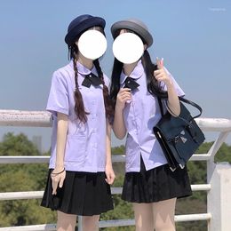 Clothing Sets Thai School Uniform COS Student JK Class Shirt Thailand Seifuku Girl High Black Navy Pleated Skirt Set