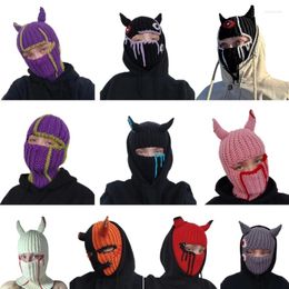 Berets Devil Horn Balaclava Little Hat Halloween Funny Hooded Beanie Mask Party Masquerade