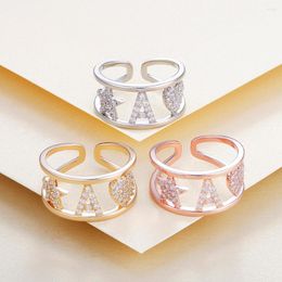 Cluster Rings A-Z Letter Initials Name Alphabet Finger For Women Wide Adjustable Opening Rhineston Heart Star Ring Fashion Jewelry Gift