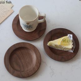 Table Mats Creative Black Walnut Solid Wood Tea Potholder Round Colour Snack Plate Kitchen Accessories Decoration