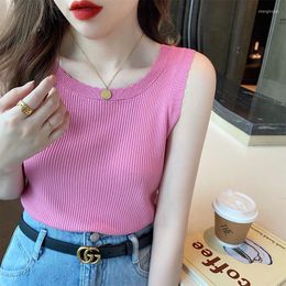 Women's Tanks High Quality Ice Silk Lady Vest Women's Summer 2022 Outdoor Knitted Sleeveless T-shirt Loose Bottomed Top