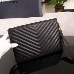 Clutch bags Men real leather 29cm wide stuff Sacks single zipper briefcases multi pockets inner soft smooth touch290F