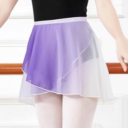 Stage Wear Women Lace-up Gradient Chiffon Wrap Skirt Ballet Dance Training Gymnastics Performance Asymmetric Miniskirt