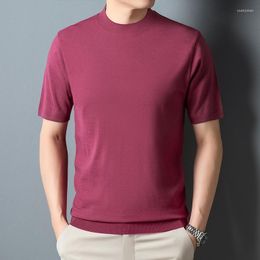 Men's Sweaters High Quality Mens Knit Tee Tops Autumn & Winter Mock Neck Short Sleeve Knitwear Male Slim Pure Colour Knitting Shirts