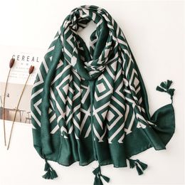 Europe and America Fashion Scarves Versatile Orange Diamond Geometric Decoration Cotton Hemp Hand Scarf Travel Sunscreen Scarf Air Conditioner Shawl