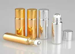 10pcs/lot 5ML Metal Roller Empty Refillable Bottle For Essential Oils UV Roll-on Glass Bottles gold silver Colours