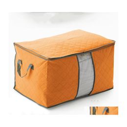 Storage Bags Portable Quilt Bag Non Woven Folding House Room Boxes Clothing Blanket Pillow Underbed Bedding Big Organizer Drop Deliv Dhjfr