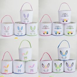 Easter Egg Storage Basket Canvas Bunny Ear Bucket Favours Creative Easter Gift Bag With Rabbit Tail Decoration Multi Styles ss1216