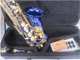 Alto Saxofone Instrument E-flat azul key dourado sax sáxtocusto ligadura rastreio musical instruments acessórios