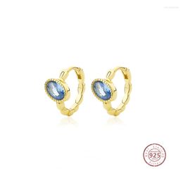 Hoop Earrings Fashion Oval Blue Zircon Ear Buckles Simple Irregular Geometric For Women 925 Sterling Silver Jewelry Accessories