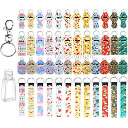 Party Gift 6pcs/set Christmas Neoprene Chapstick Holder Bulk Lipstick Wristlet Keychain Hand Sanitizer Holders With Metal Swivel Clip & 30ml Empty Travel Bottle