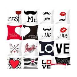 Pillow Case Valentine Day Pillowcase Love You Mr Mrs Letters Printed Er Home Office Sofa Throw Lovers Drop Delivery Garden Textiles Dhq7F