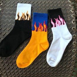 Men's Socks Men Women Adult Fire Cotton Hip Crew Sock Flame Fashion Street Trend Skateboarding Breathable Sweat Socking