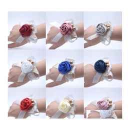 Other Festive Party Supplies Satin Rose Wedding Bridal Cor Flowers Bridesmaid Wrist Flower For Prom Decor Drop Delivery Home Garden Dh0D5