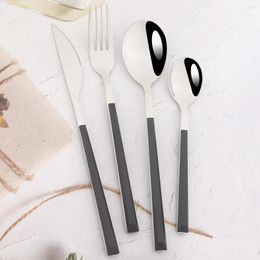 Dinnerware Sets 24Pcs Black Wood Handle Set Steak Knife Fork Tea Spoon Cutlery Stainless Steel Tableware Western Kitchen Flatware