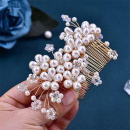 Wedding Bridal Pearl Hair Comb Crystal Rhinestone Crown Tiara Gold Silver Headpiece Jewelry Party Prom Head Accessories Headdress Ornament