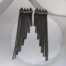 Dangle Earrings FYUAN Fashion Black Water Drop Crystal Long Tassel Rhinestone For Women Statement Jewelry