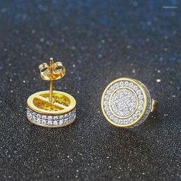 Stud Earrings Luxury Punk For Men Women Iced Out Zircon Rappers HipHop Piercings Round Gold Colour 2022 Trend Jewellery OHE010