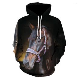 Men's Hoodies Cool Animal Casual Long Sleeve Hooded Sweatshirt 2022 Stylish Personality Horse Head Print Hoodie