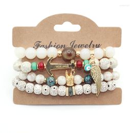 Charm Bracelets 4pcs/set Brand Fashion Multilayer Beads Anchor Crown Wing & Bangles Strand Stretch Friendship For Women