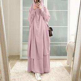 Etosell Ethnic Clothing Modest Women Hooded Muslim Hijab Dress Eid Prayer Garment Jilbab Abaya Long Khimar Full Cover Ramadan Gown Abayas Islamic Set of 2 513