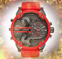 Popular big dial quartz fashion mens watches 50mm auto date men dress designer watch red rubber belt male gifts wristwatch