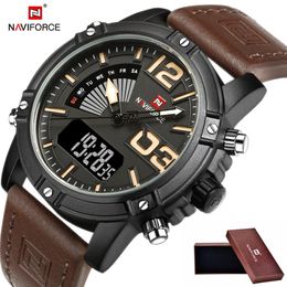 new NAVIFORCE fashion men's waterproof uniform sports watch men's quartz digital leather watch relogio masculino Me232g