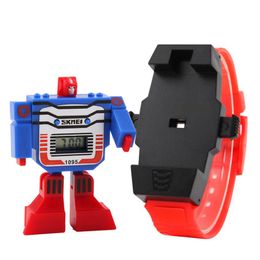 Kids LED Digital Children Watch Cartoon Sports Watches Relogio Robot Transformation Toys Boys Wristwatches Drop 2680