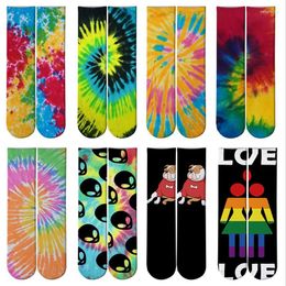 Women Socks Colourful Tie-dyed Skateboarding Tube Long Fashion Men And Straight Couples Sport Cotton Stockings