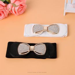 Belts Elastic Women Bow Belt Fashion Luxury Rhinestone Dress Waistband Girdle Metal Buckle Bling Sequins Stretch Cummerbunds SCB0107