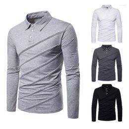 Men's Polos Men Brand Clothing Solid Colour Lapel Long-sleeved POLO Shirt Large Size Slim Casual Sports