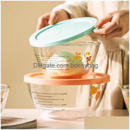 Bowls 1L 1.5L 2.5L Tempered Glass Bowl With Lid Scale For Making Dough Kitchen Fruit Salad Baking Mixing Drop Delivery Home Garden D Dhjrg