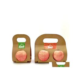 Gift Wrap Kraft Paper Fruit Holder Disposable Apple Orange Peach Handle Holders Takeaway Single Double Fruits Gifts Packaging Sn4150 Dhr8A