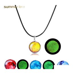 Pendant Necklaces Fashion Stainless Steel Neba Necklace Glow In The Dark Space Universe Glass Galaxy Solar System With Luminous Drop Otjt5