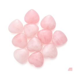 Stone Natural Pink Crystal Ornaments Carved 25X10Mm Heart Chakra Reiki Healing Quartz Mineral Tumbled Gemstones Hand Home Decor Drop Dhtre