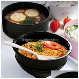 Bowls Japanese Style Ecofriendly Wheat St Noodles Bowl With Lid And Handle Dinnerware Set Soup Microwaveable Salad Rice Drop Deliver Dh7Pz