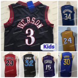 Kids 34 Giannis Basketball Jersey 77 Doncic Harden Shaq 32 O Neal 3 Iverson Throwback Black Red Jerseys Youth Gifts For Children