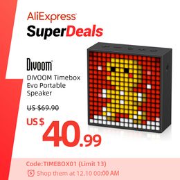 Decorative Objects Figurines Divoom Timebox Evo Bluetooth Portable Speaker with Clock Alarm Programmable LED Display for Pixel Art Creation Unique Gift 221111